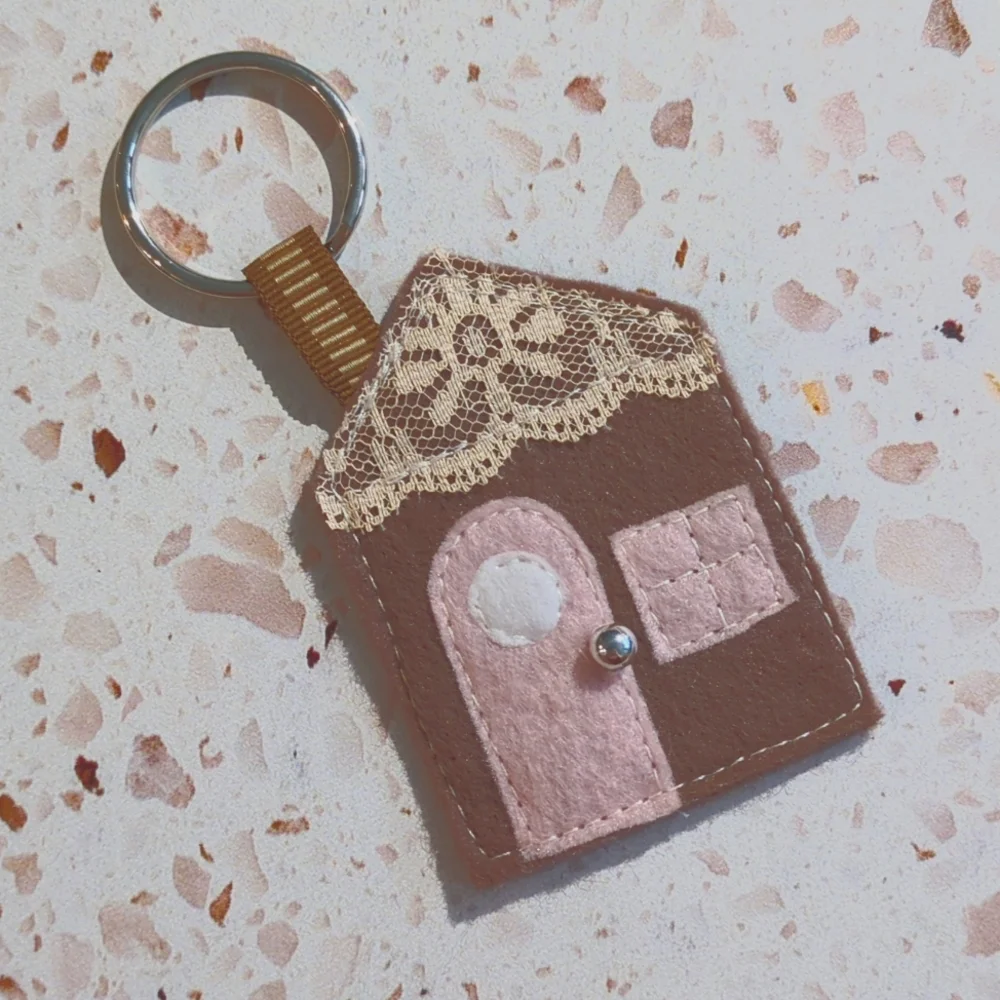 Cute Embellished Cottage Key Tag No Place Like Home Quote Felt Lace Bead | New#7